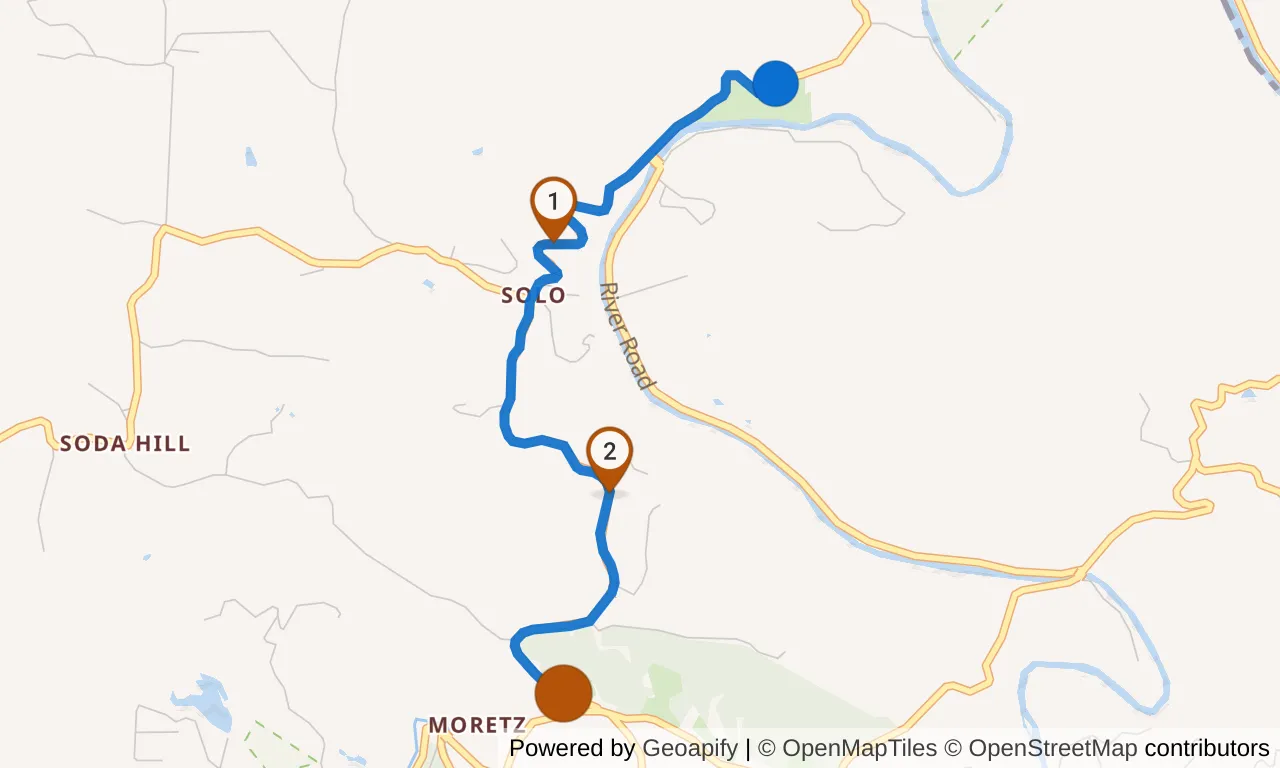 Map of leg 11: the route with mile markers, Exchange 10 to Exchange 11.