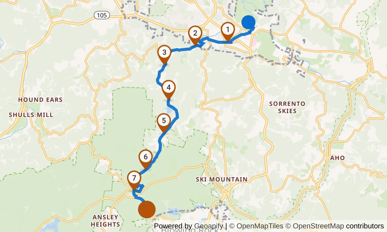Map of leg 14: the route with mile markers, Exchange 13 to Exchange 14.