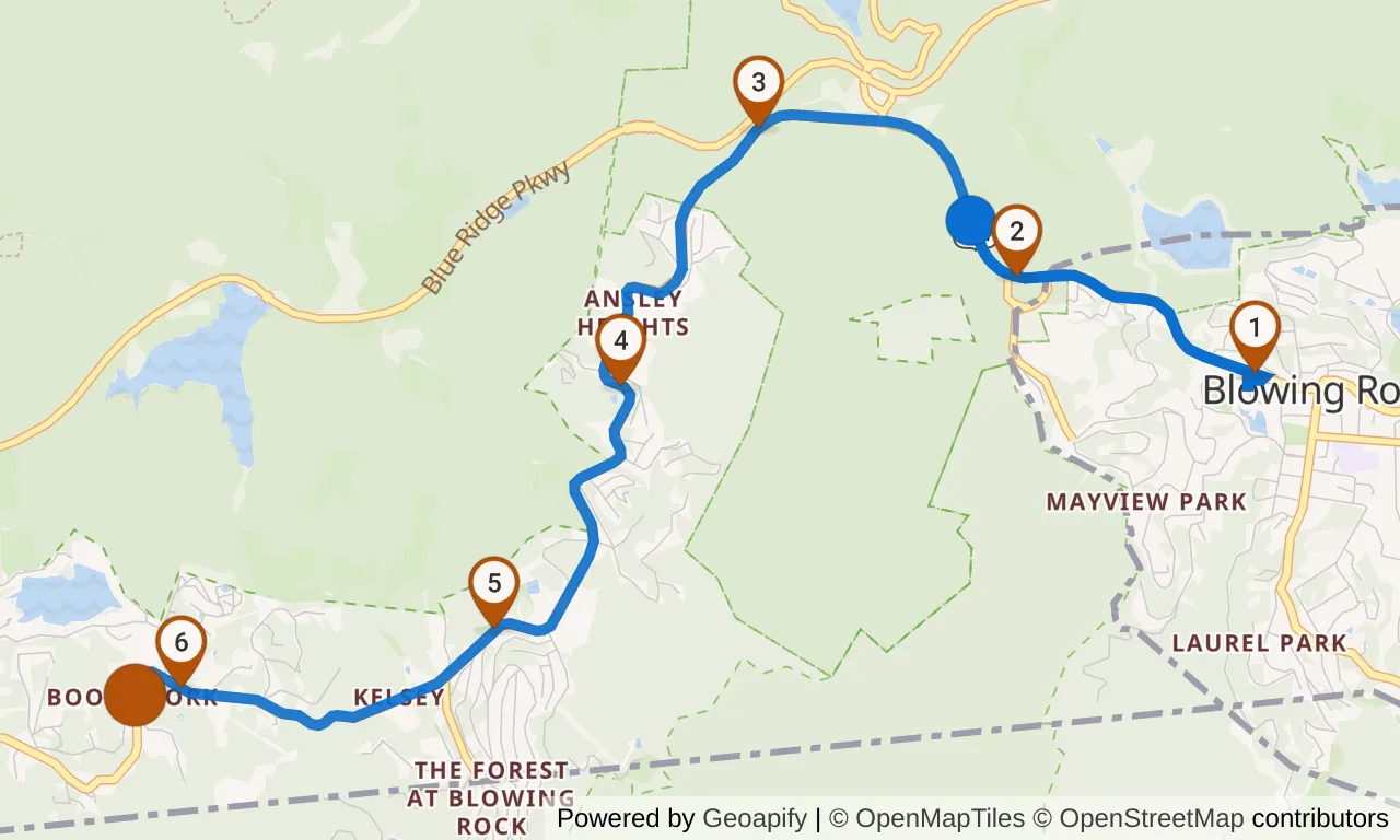 Map of leg 15: the route with mile markers, Exchange 14 to Exchange 15.