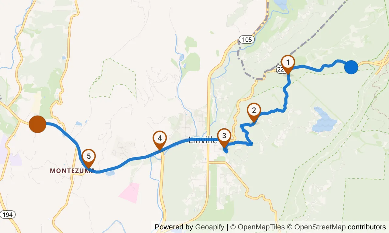 Map of leg 17: the route with mile markers, Exchange 16 to Exchange 17.