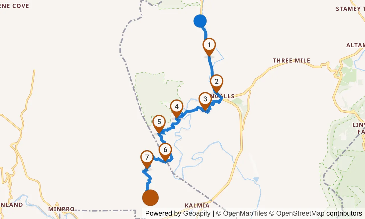 Map of leg 21: the route with mile markers, Exchange 20 to Exchange 21.