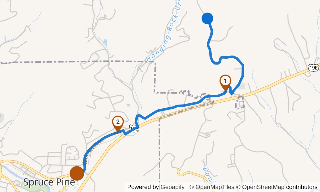 Map of leg 22: the route with mile markers, Exchange 21 to Exchange 22.