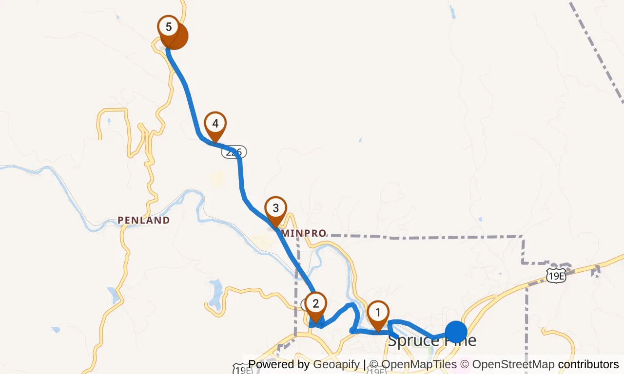 Map of leg 23: the route with mile markers, Exchange 22 to Exchange 23.