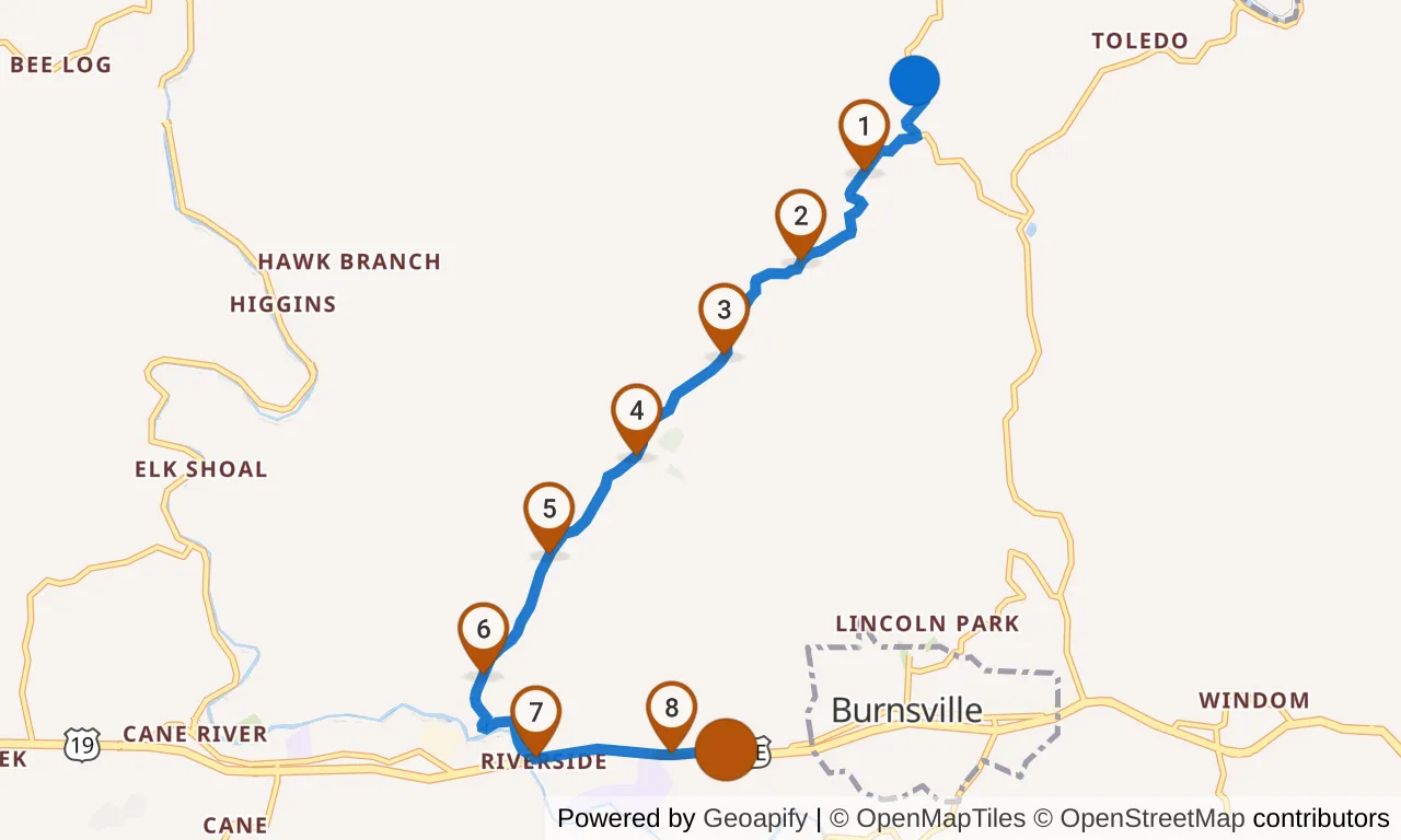 Map of leg 28: the route with mile markers, Exchange 27 to Exchange 28.