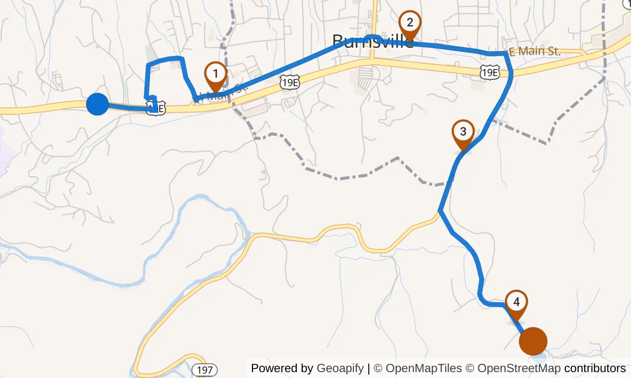 Map of leg 29: the route with mile markers, Exchange 28 to Exchange 29.