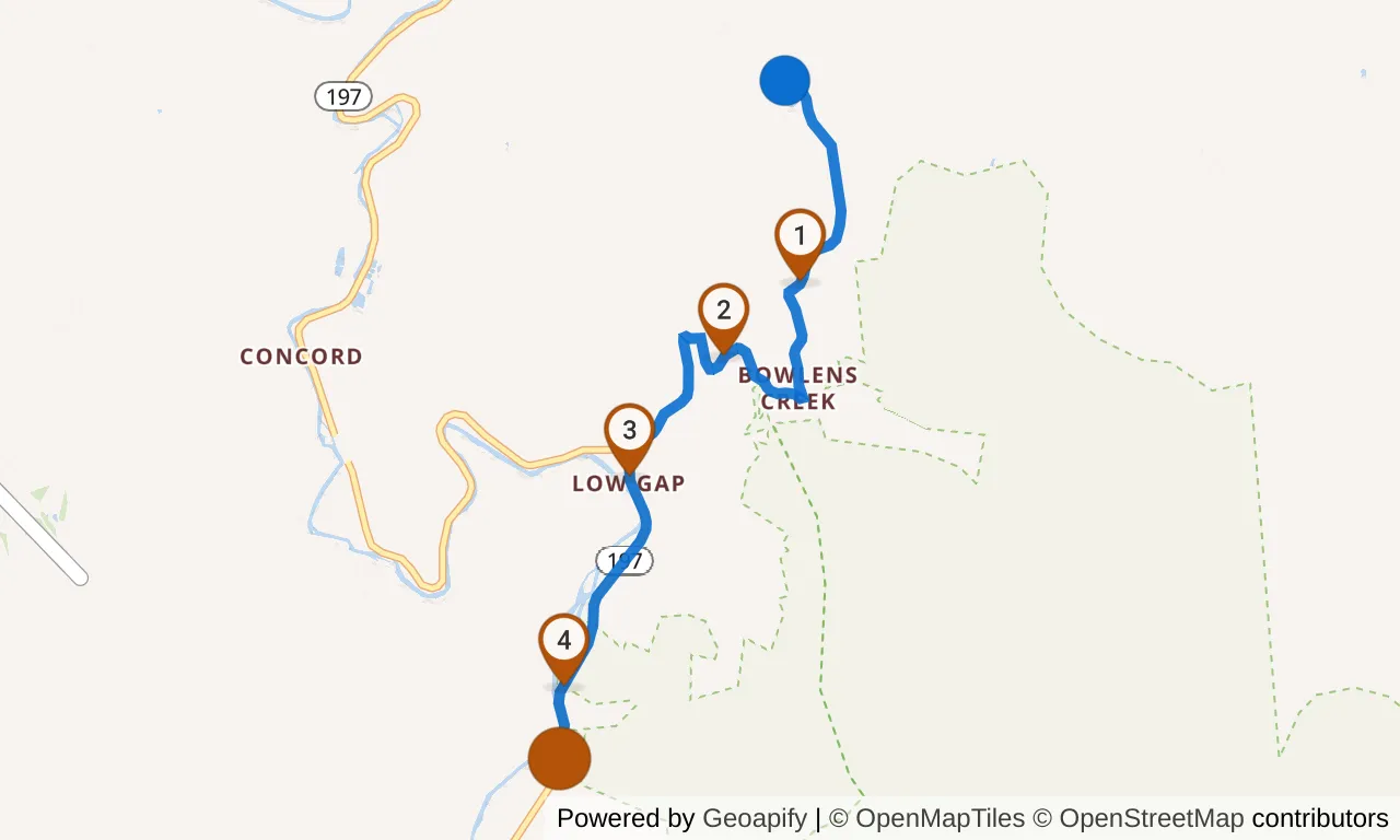 Map of leg 30: the route with mile markers, Exchange 29 to Exchange 30.