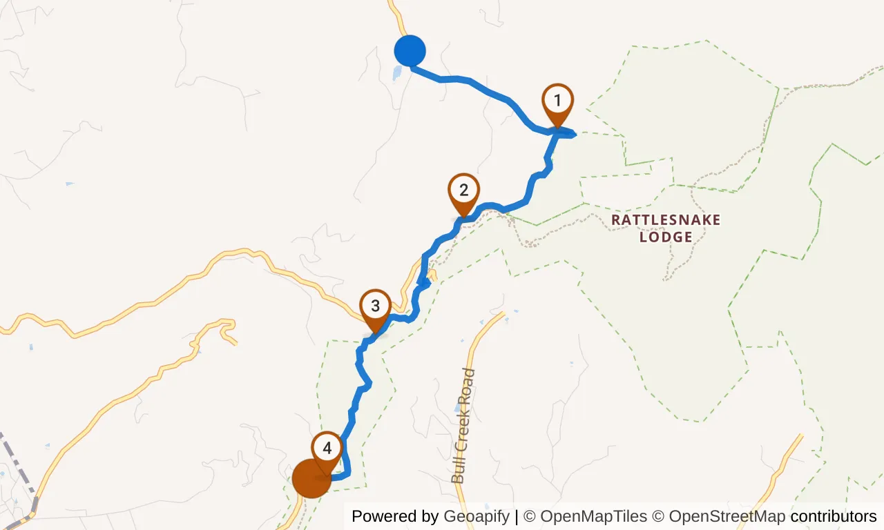 Map of leg 35: the route with mile markers, Exchange 34 to Exchange 35.