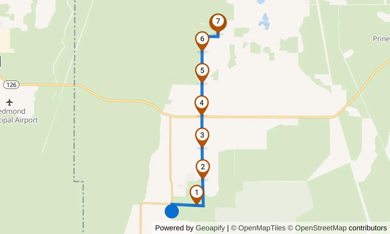 Map of leg 2: the route with mile markers, Exchange 1 to Exchange 2.