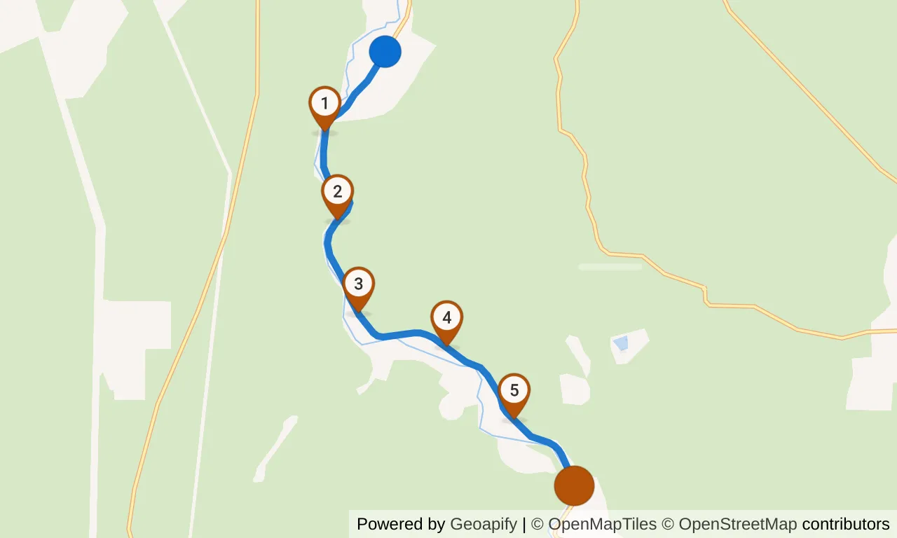 Map of leg 6: the route with mile markers, Exchange 5 to Exchange 6.