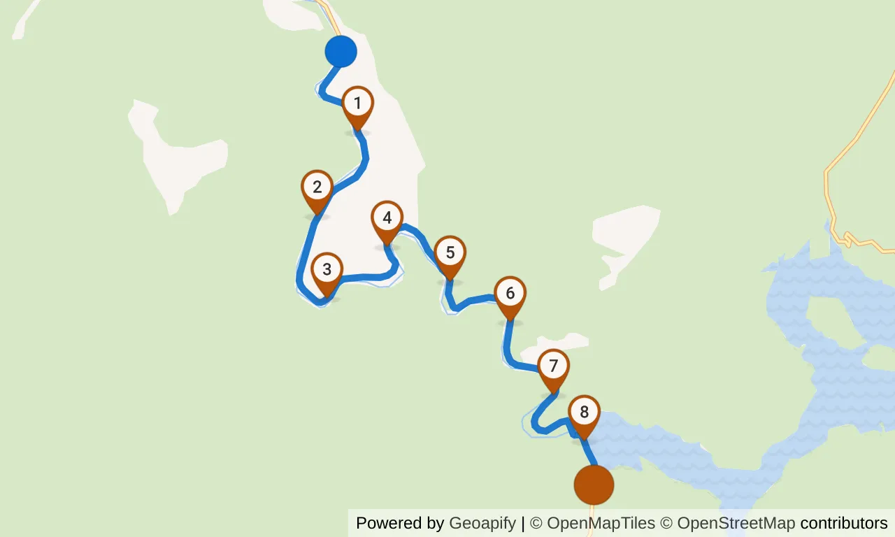 Map of leg 7: the route with mile markers, Exchange 6 to Exchange 7.