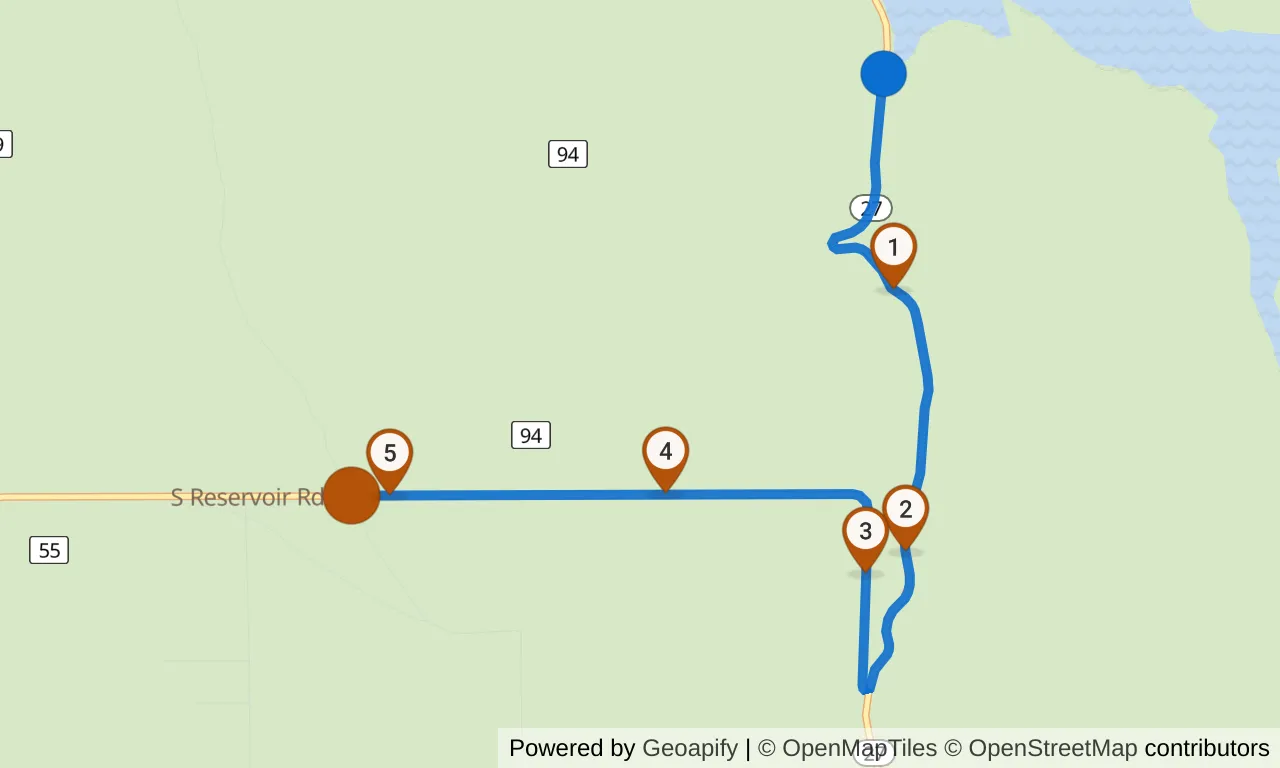 Map of leg 8: the route with mile markers, Exchange 7 to Exchange 8.