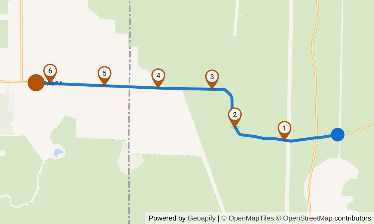 Map of leg 10: the route with mile markers, Exchange 9 to Exchange 10.