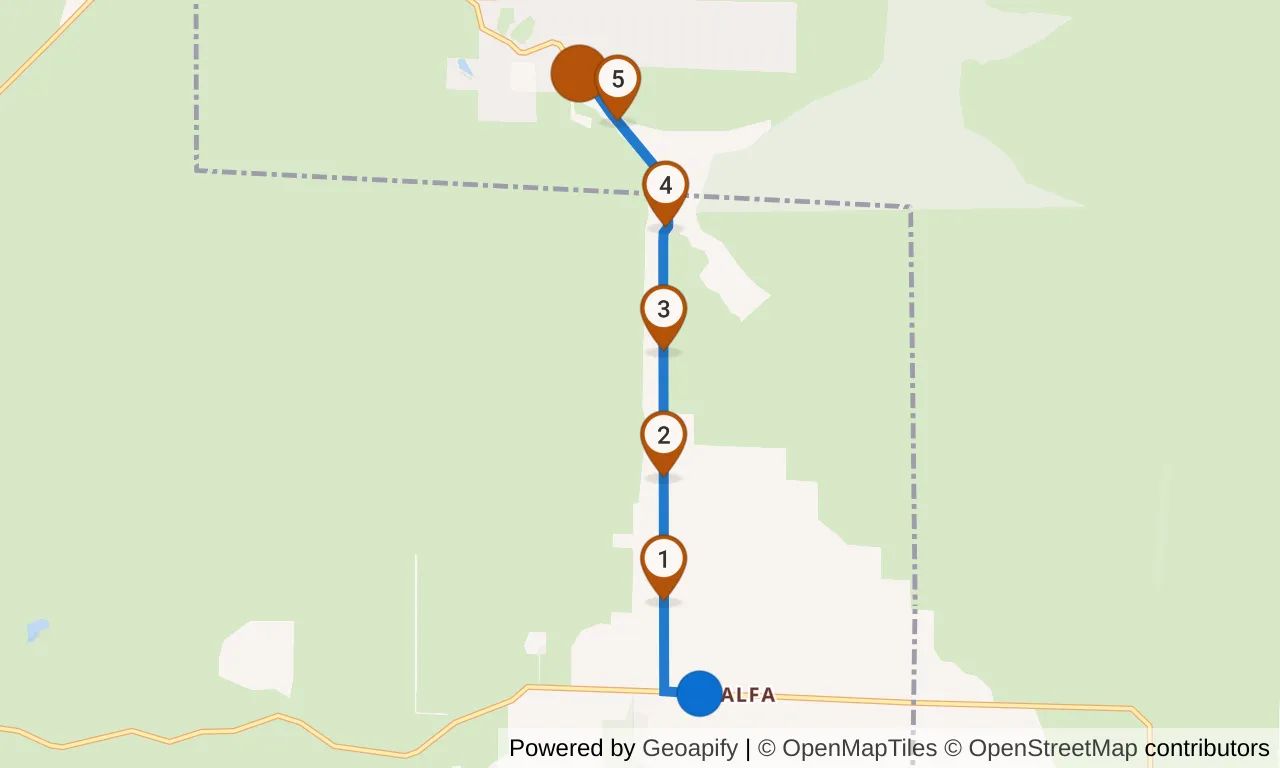 Map of leg 11: the route with mile markers, Exchange 10 to Exchange 11.