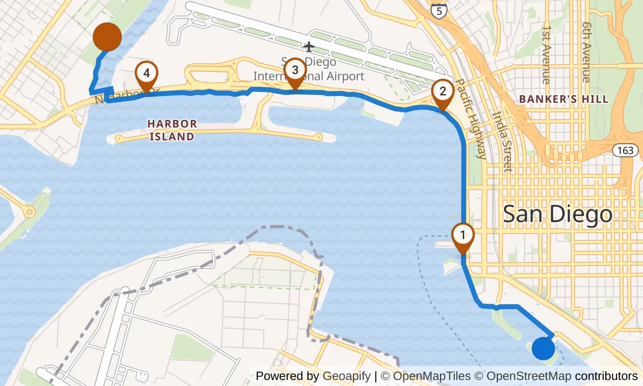 Map of leg 6: the route with mile markers, Exchange 5 to Exchange 6.