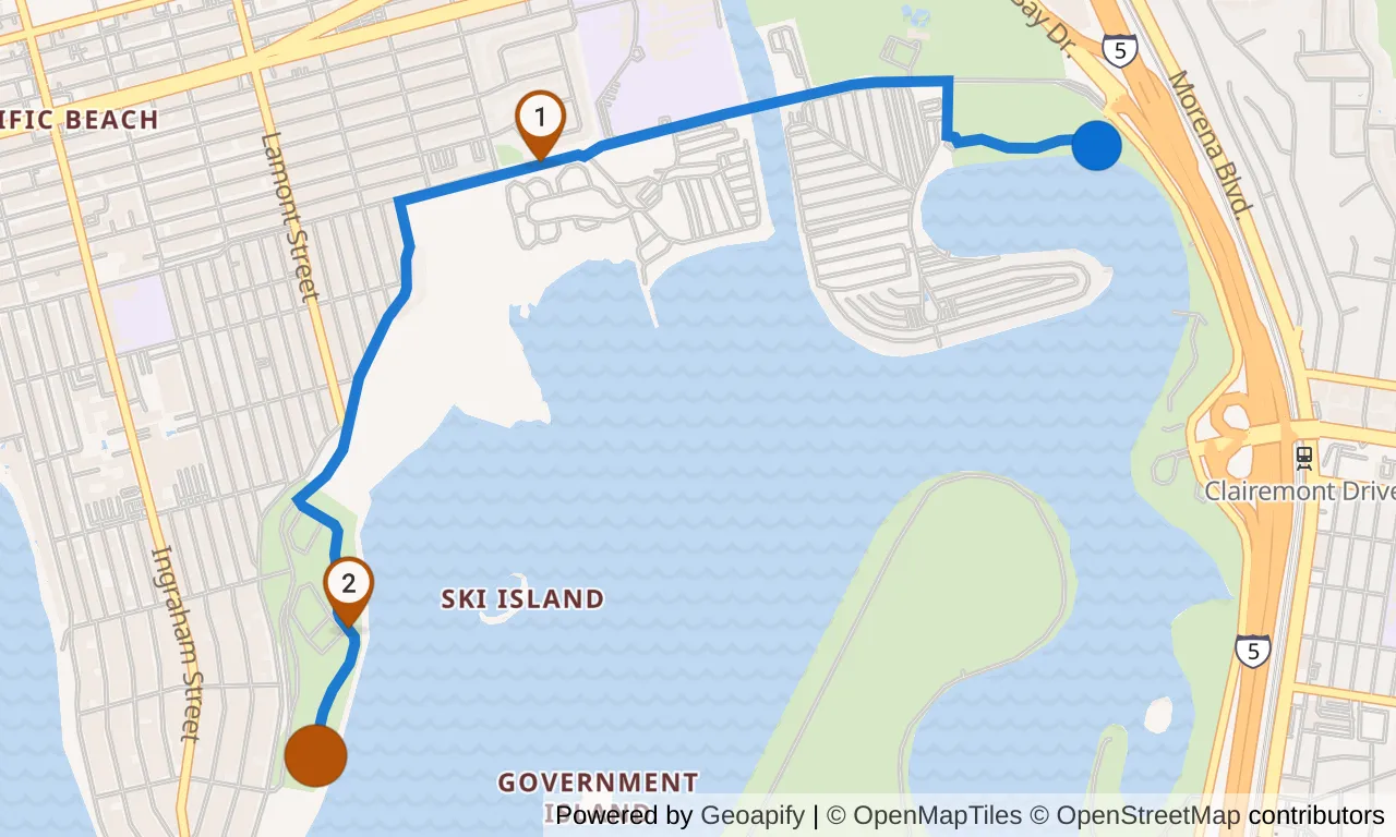 Map of leg 9: the route with mile markers, Exchange 8 to Exchange 9.