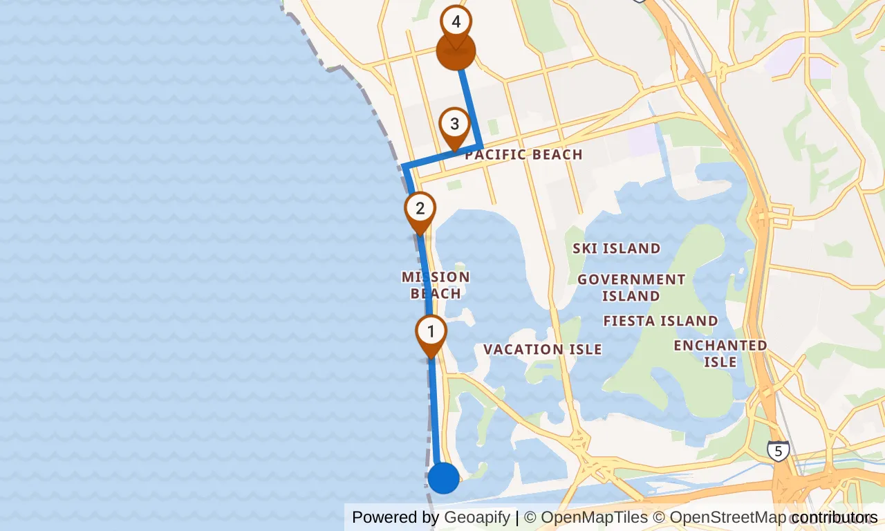 Map of leg 11: the route with mile markers, Exchange 10 to Exchange 11.