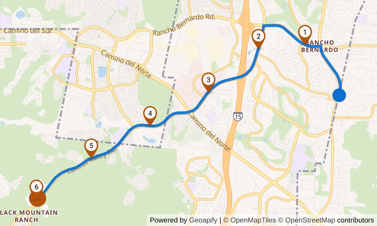 Map of leg 17: the route with mile markers, Exchange 16 to Exchange 17.