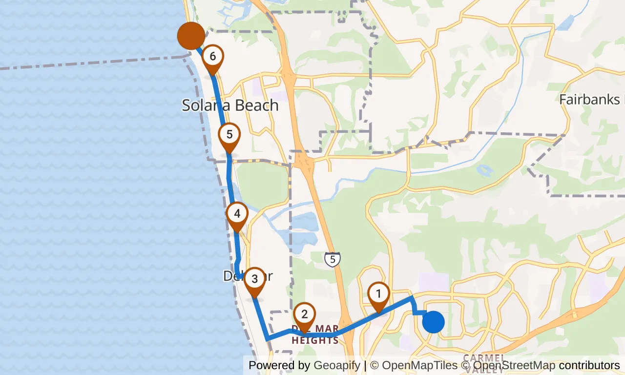 Map of leg 20: the route with mile markers, Exchange 19 to Exchange 20.