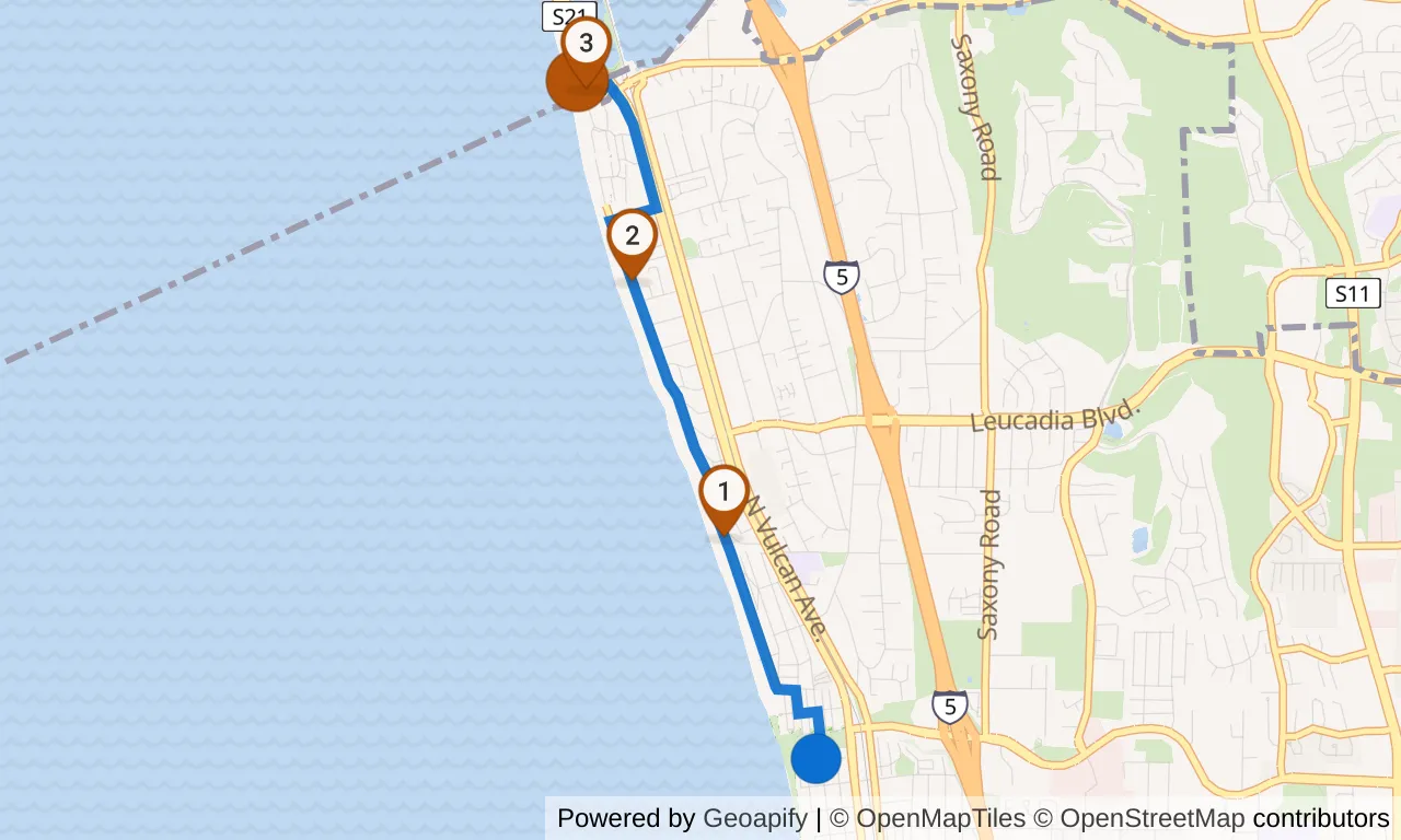 Map of leg 22: the route with mile markers, Exchange 21 to Exchange 22.