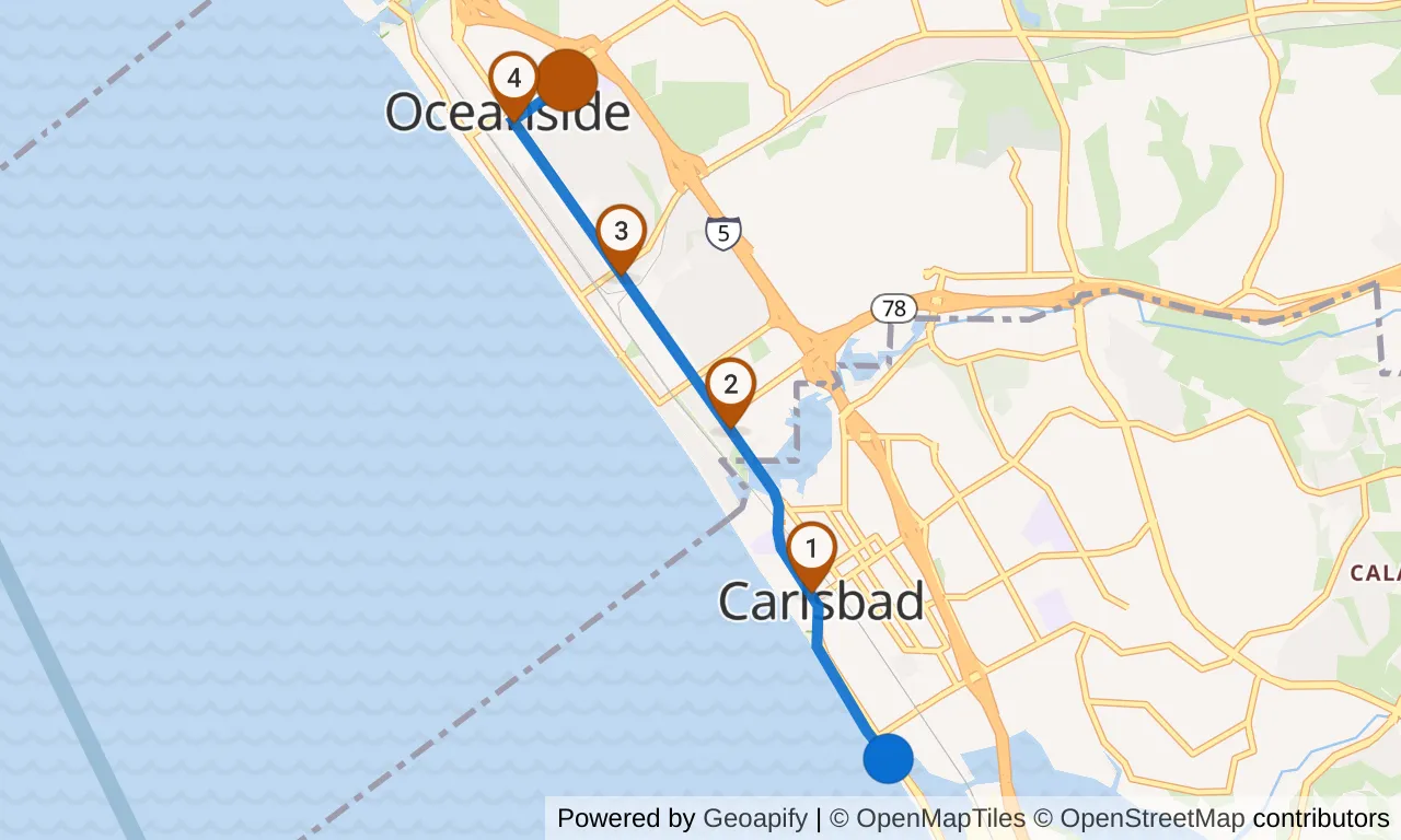 Map of leg 24: the route with mile markers, Exchange 23 to Exchange 24.