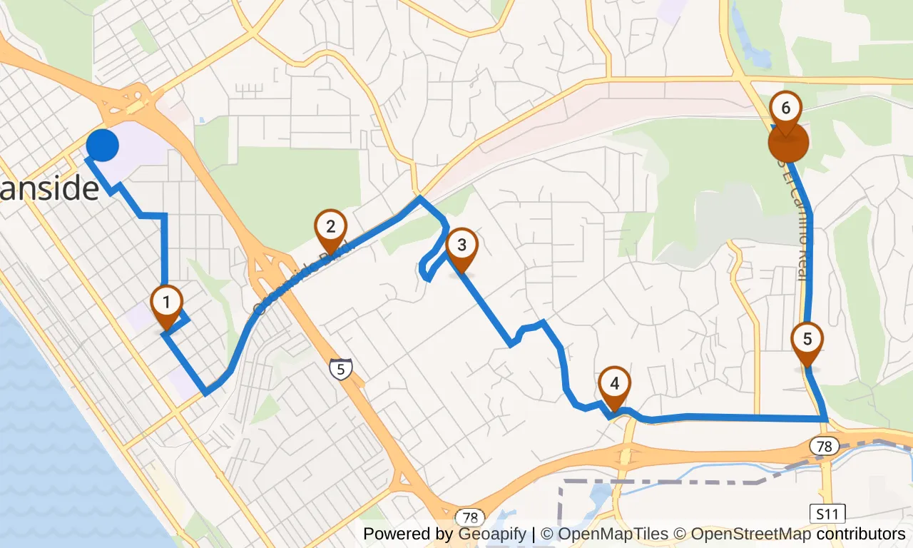 Map of leg 25: the route with mile markers, Exchange 24 to Exchange 25.