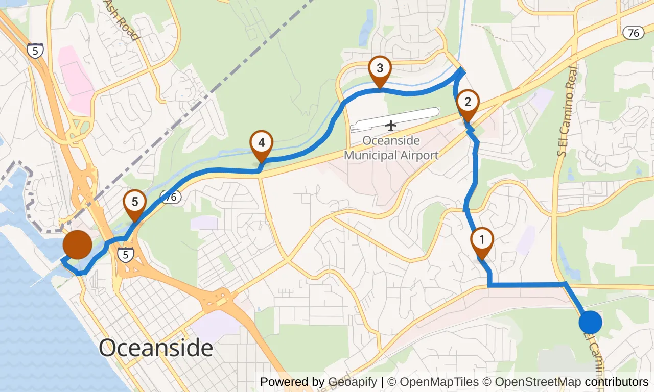 Map of leg 26: the route with mile markers, Exchange 25 to Exchange 26.