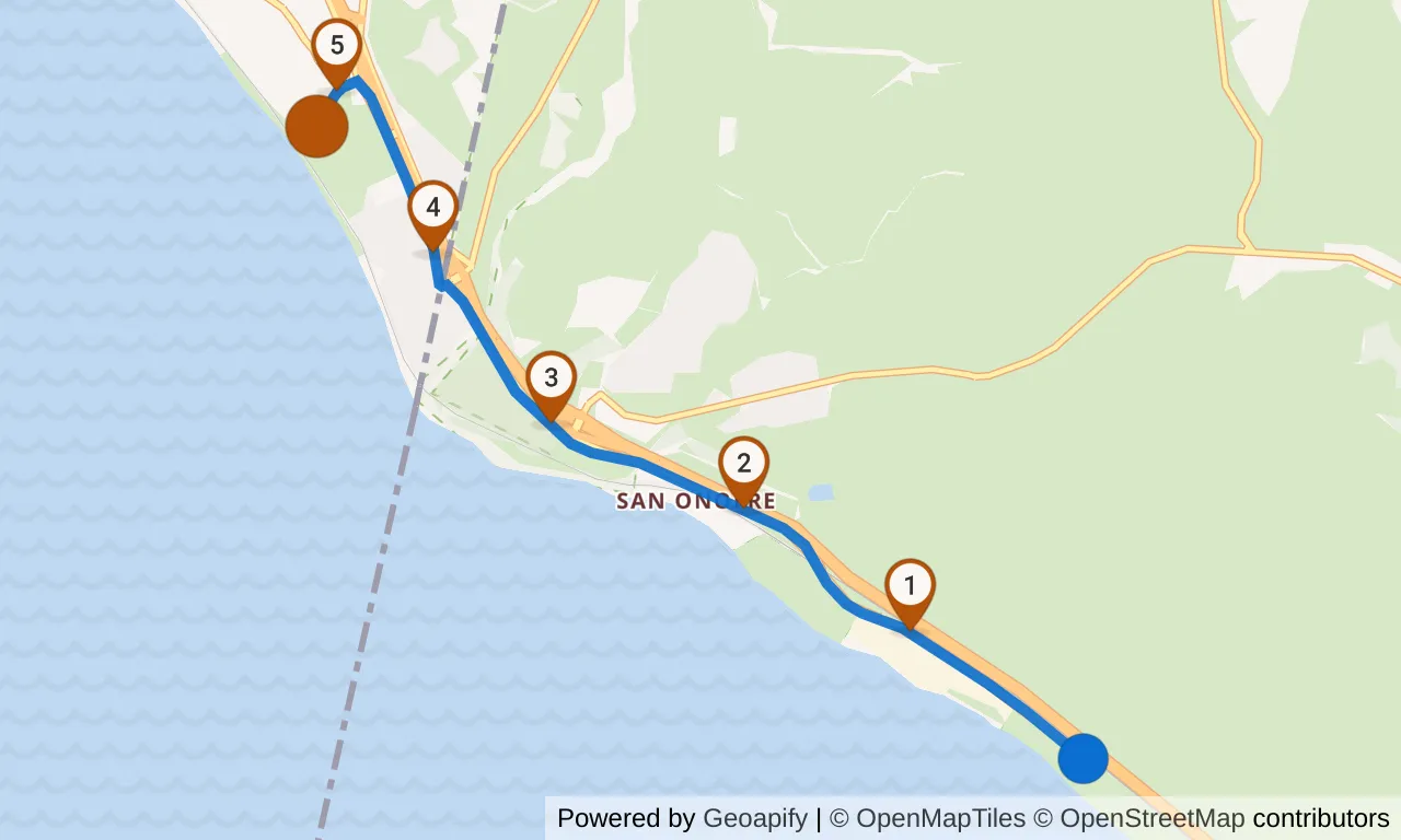 Map of leg 27: the route with mile markers, Exchange 26 to Exchange 27.