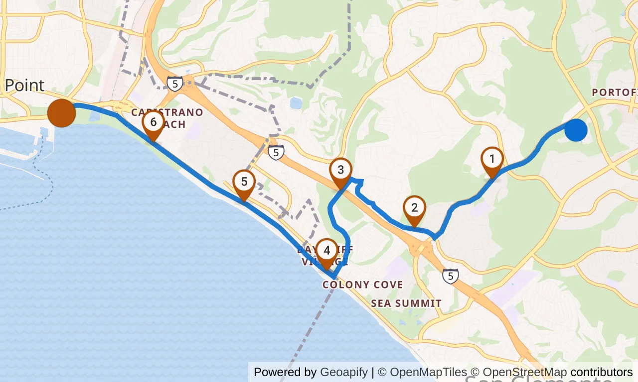 Map of leg 29: the route with mile markers, Exchange 28 to Exchange 29.