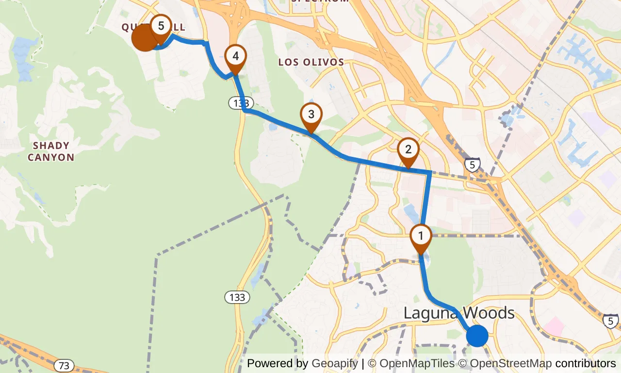 Map of leg 33: the route with mile markers, Exchange 32 to Exchange 33.