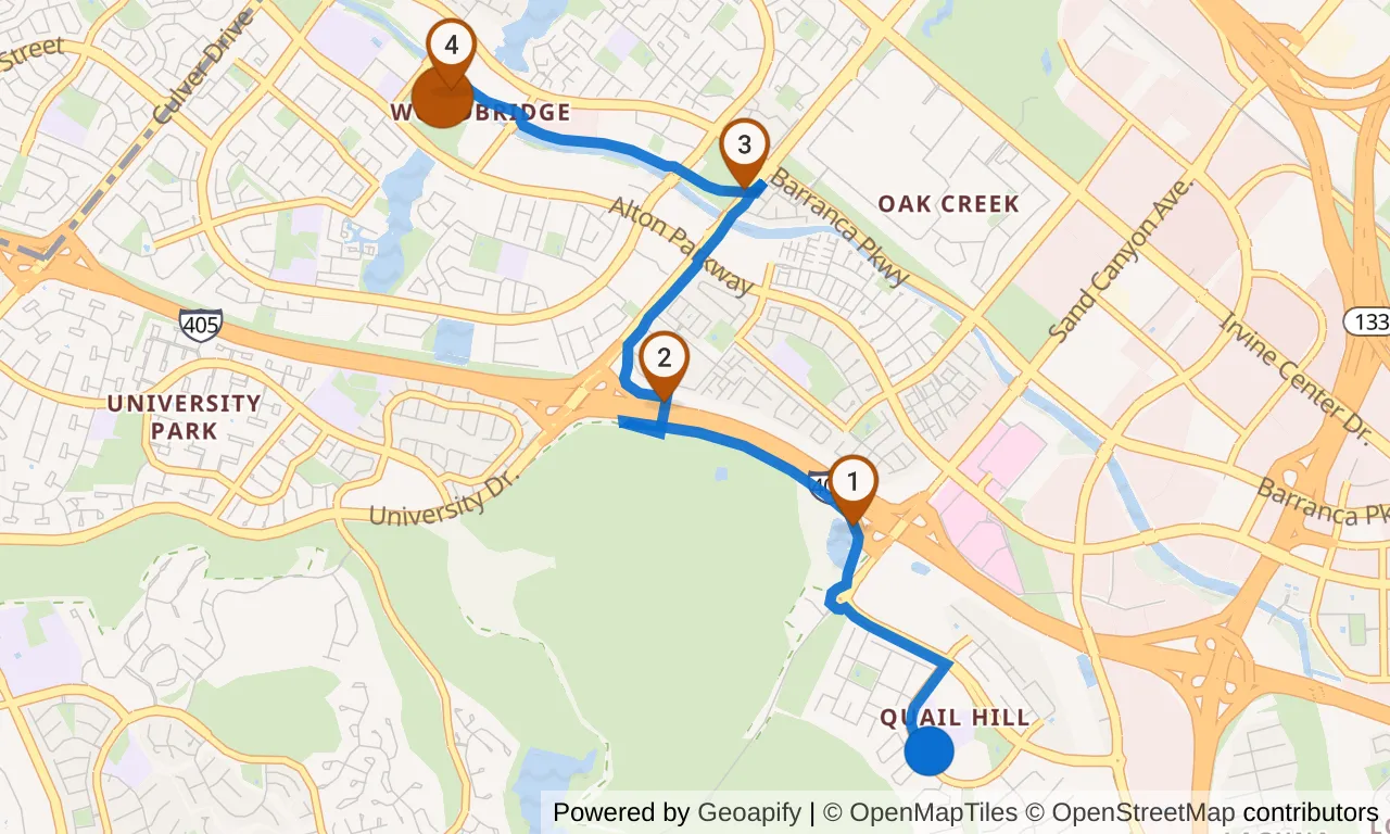 Map of leg 34: the route with mile markers, Exchange 33 to Exchange 34.