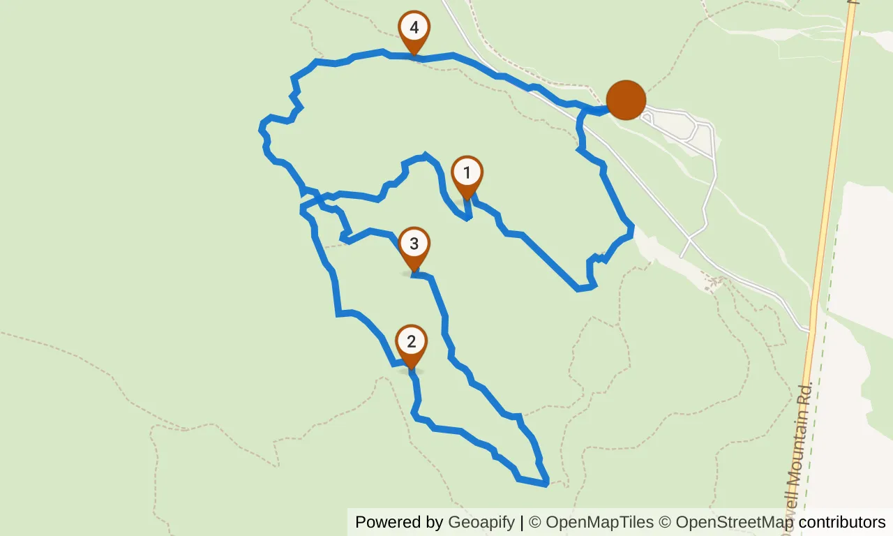 Map of the Yellow loop: the route with mile markers.