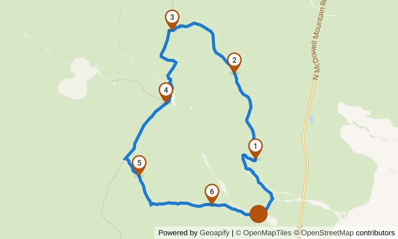 Map of the Red loop: the route with mile markers.