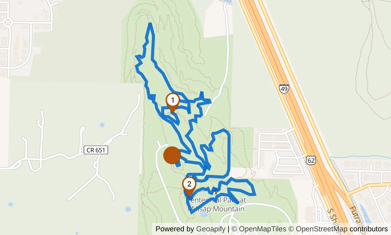 Map of the Green loop: the route with mile markers.