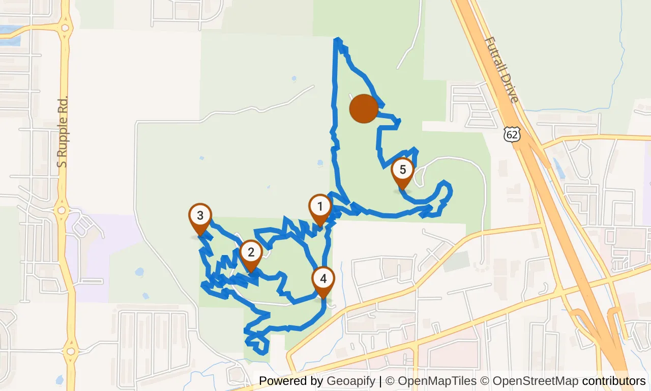 Map of the Yellow loop: the route with mile markers.