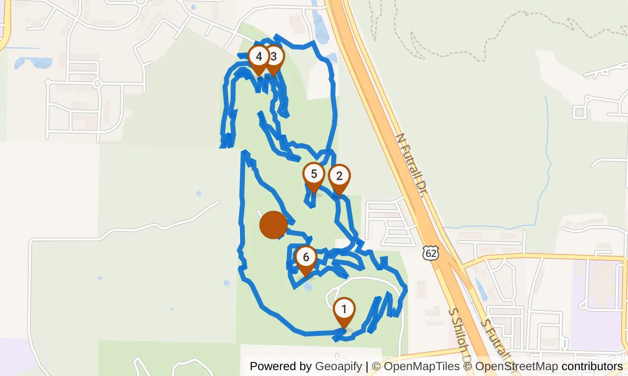 Map of the Red loop: the route with mile markers.