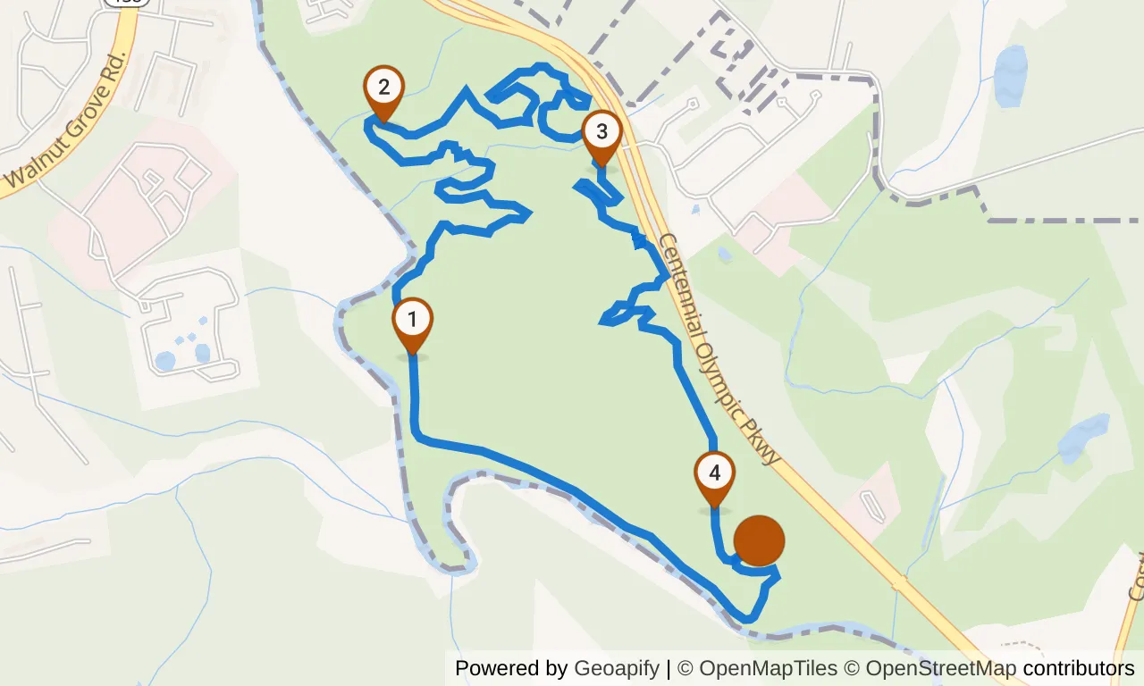 Map of the Green loop: the route with mile markers.