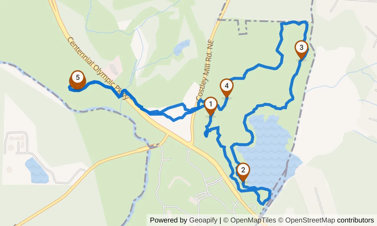 Map of the Yellow loop: the route with mile markers.