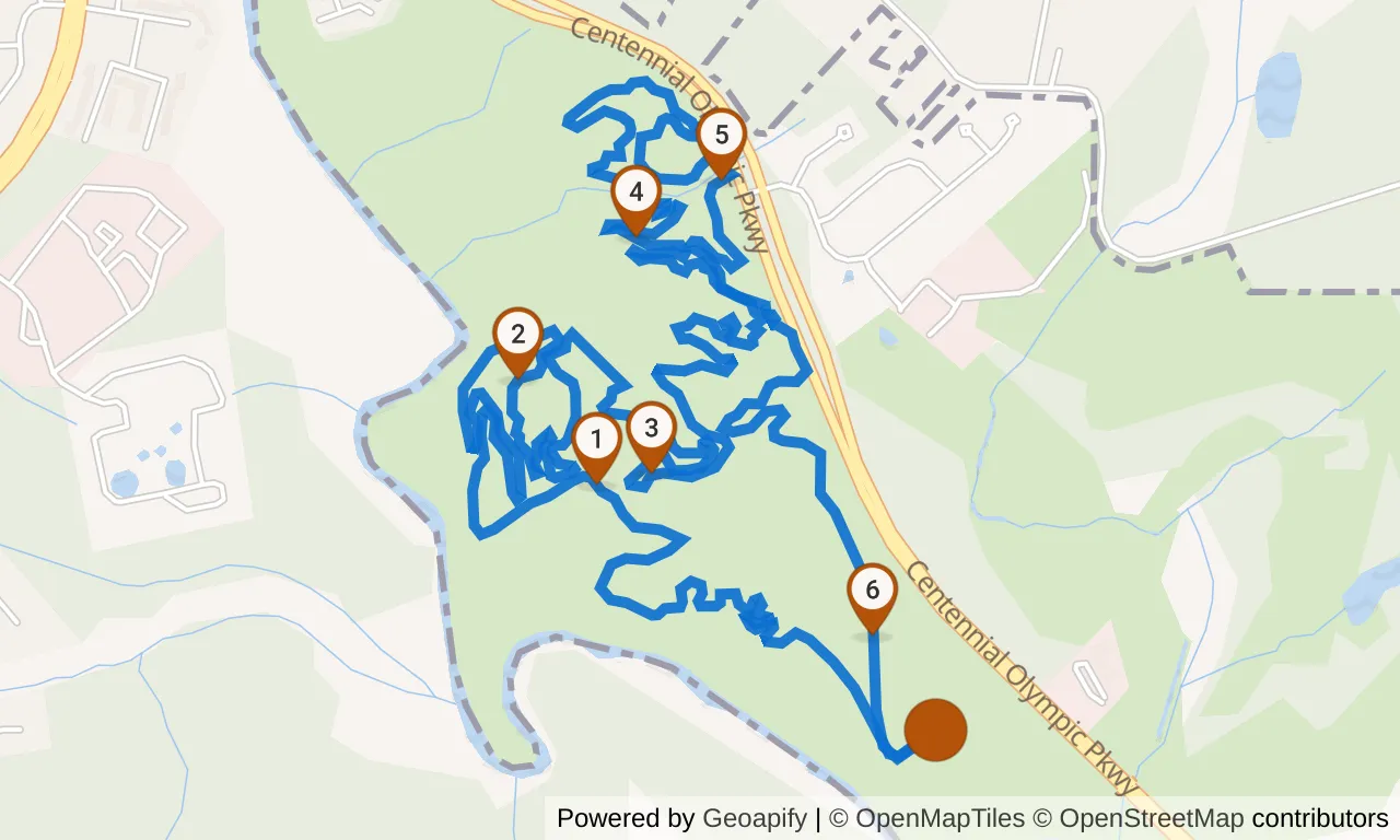 Map of the Red loop: the route with mile markers.