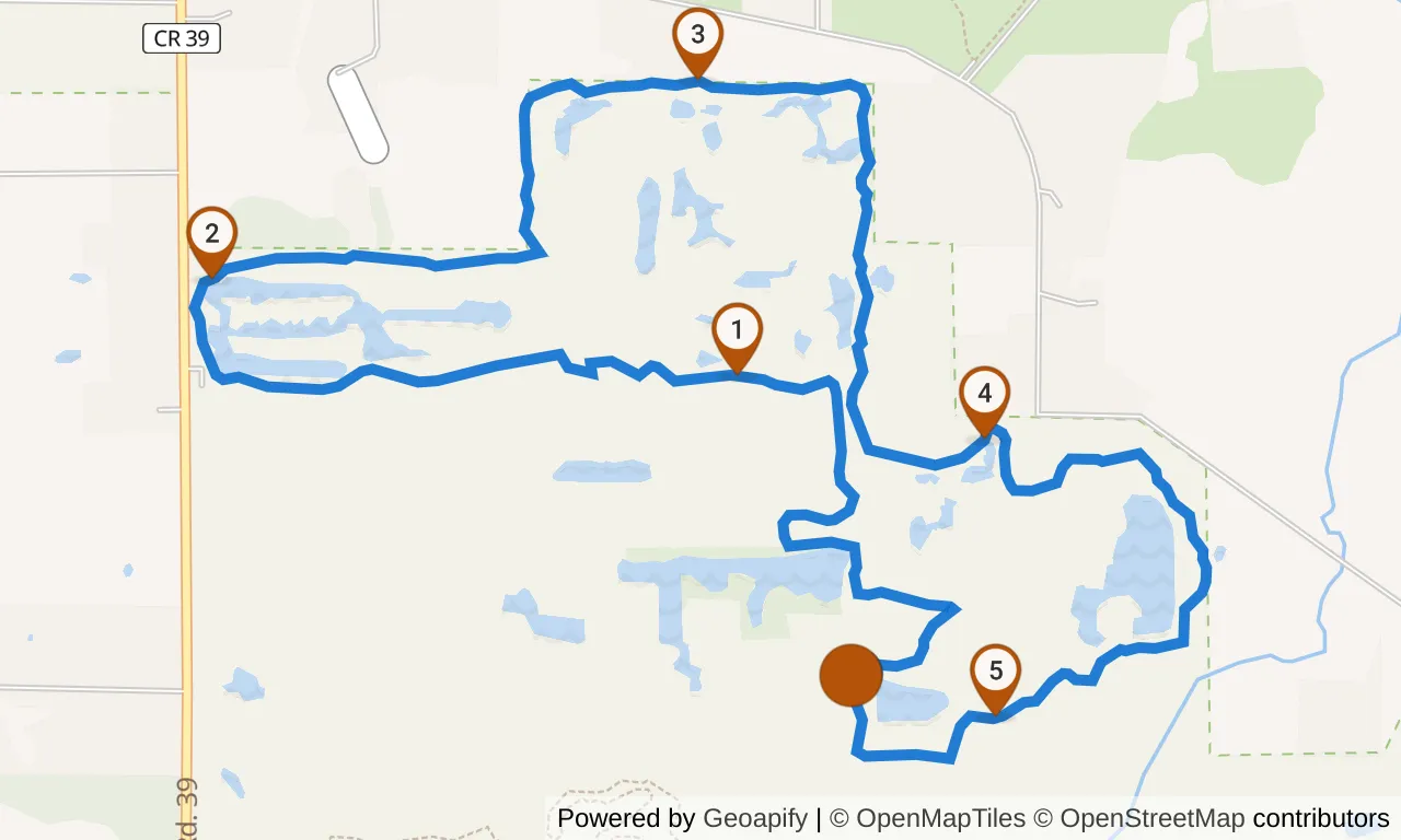 Map of the Yellow loop: the route with mile markers.
