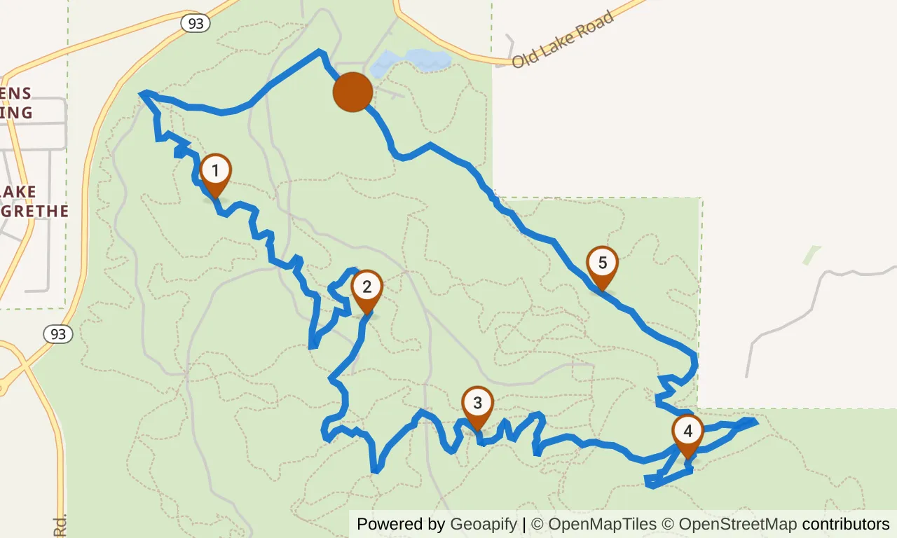 Map of the Yellow loop: the route with mile markers.