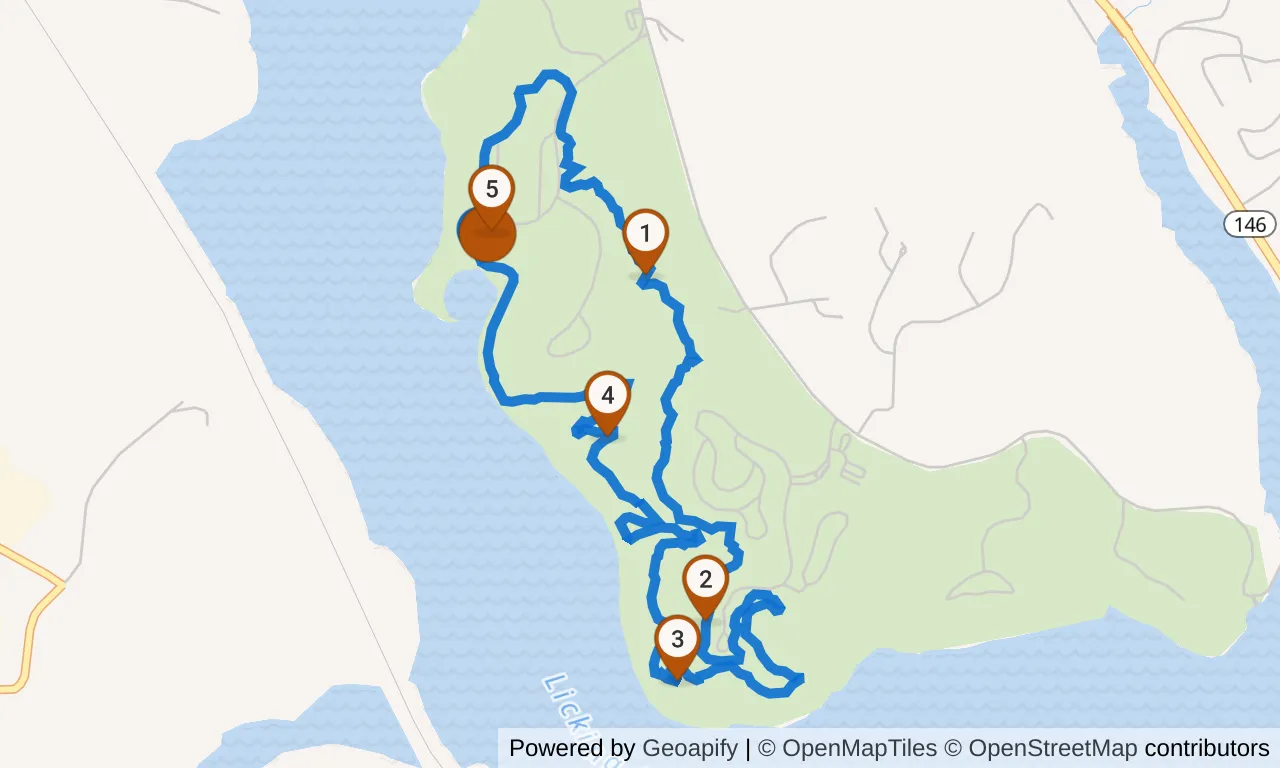 Map of the Yellow loop: the route with mile markers.
