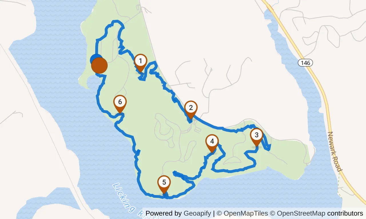 Map of the Red loop: the route with mile markers.