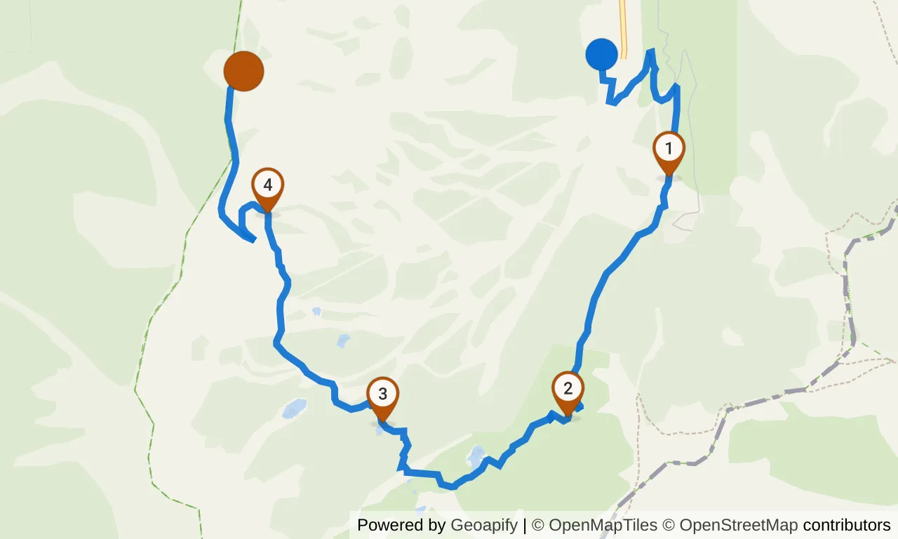 Map of the Yellow loop: the route with mile markers.