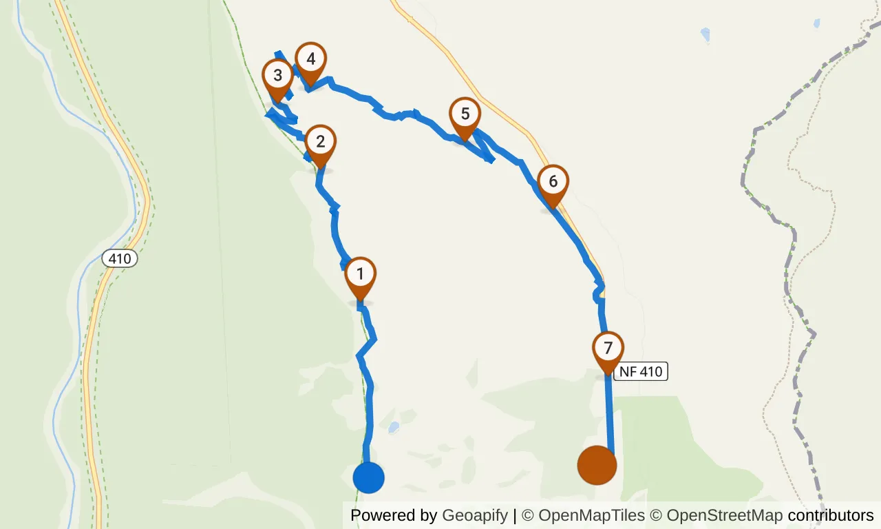 Map of the Red loop: the route with mile markers.
