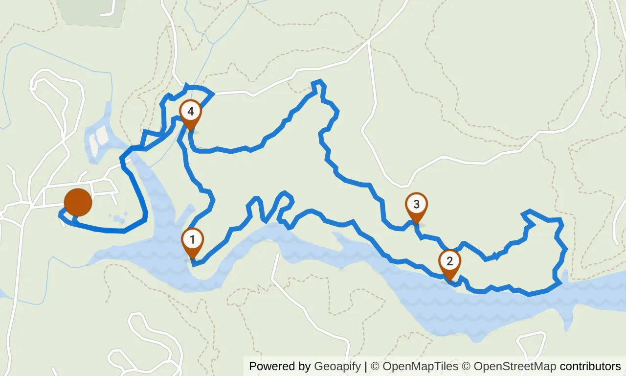 Map of the Yellow loop: the route with mile markers.