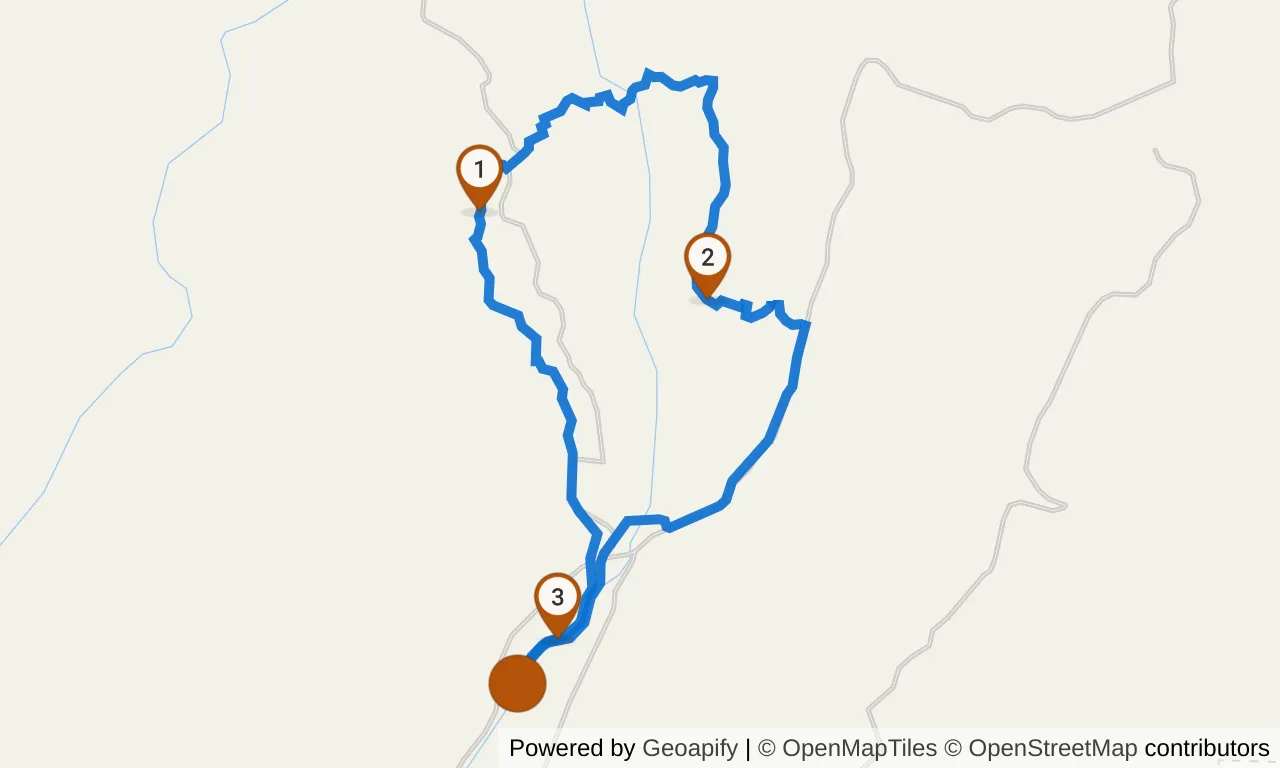 Map of the Yellow loop: the route with mile markers.