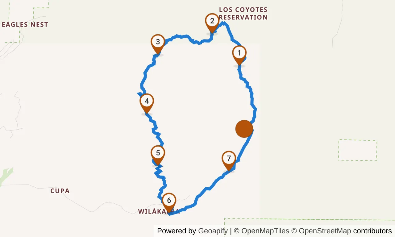Map of the Red loop: the route with mile markers.