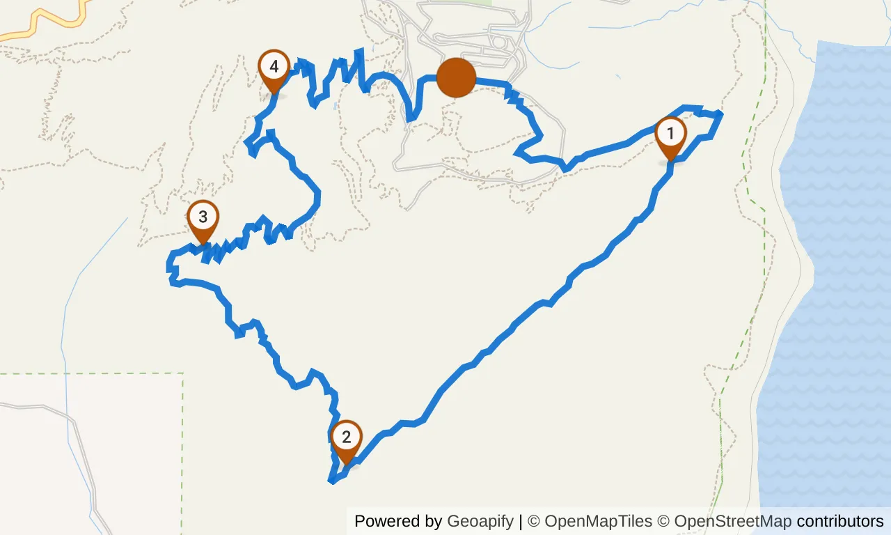 Map of the Red loop: the route with mile markers.