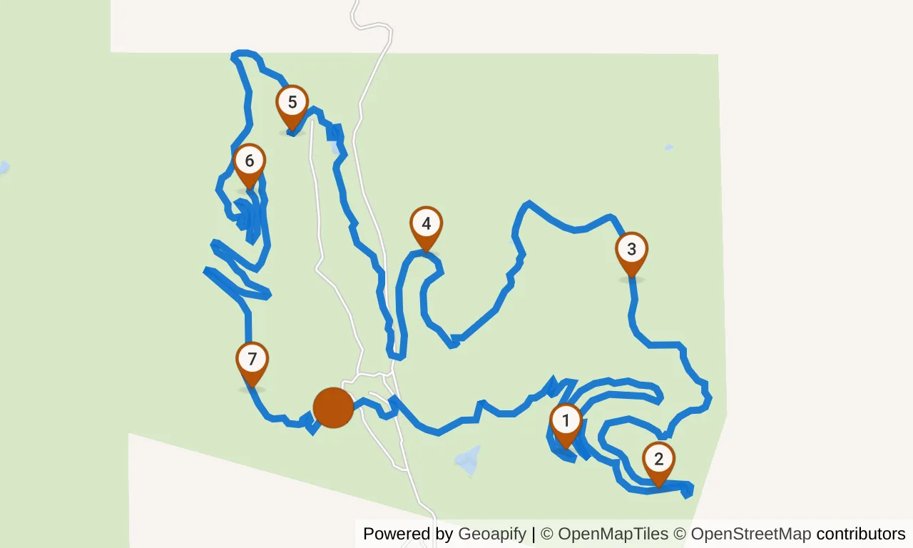 Map of the Red loop: the route with mile markers.