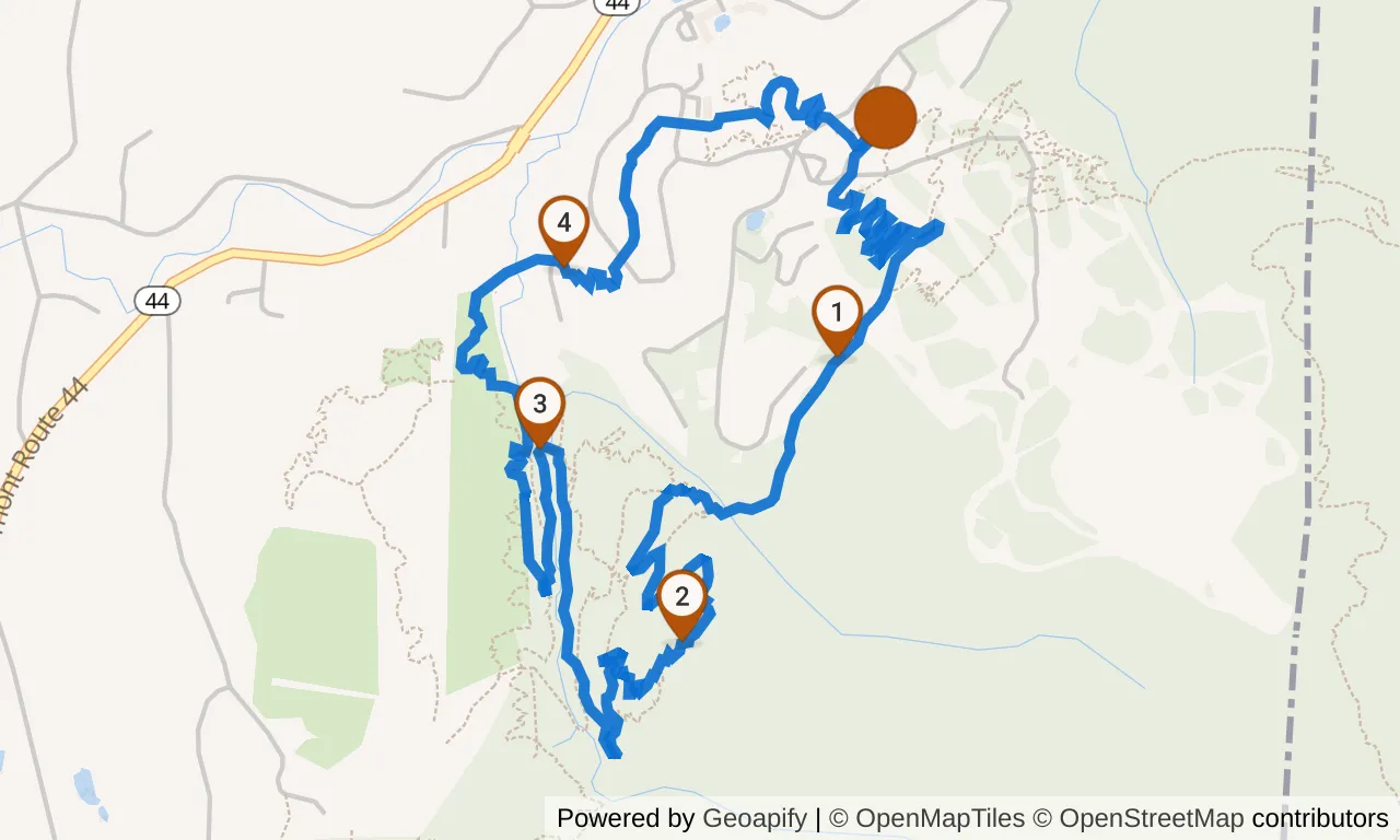 Map of the Yellow loop: the route with mile markers.